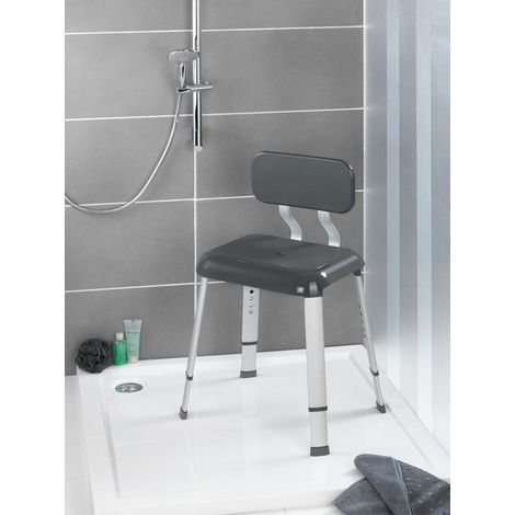 WENKO Tabouret de douche, siège de douche avec dossier, pieds antidérapants, Secura Premium, Aluminium - Plastique, 50,5x71,5 – 81,5x46,5 cm, gris (1/5)