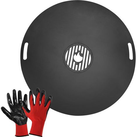 Wolketon Plancha de Cocción para Brasero Ø 80 cm de Acero al Carbono Macizo 5 mm de Grosor con Parrilla Central y Guantes para Barbacoa Incluidos (1/5)