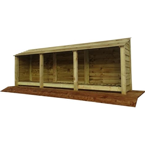 Wooden Log Store, W335xH126cm (Light green, natural finish)