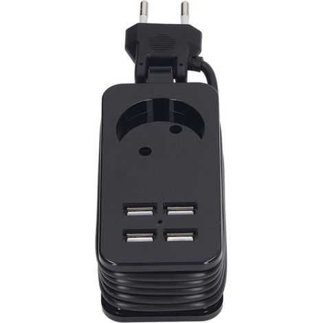 Multiprise Européenne 4 Ports USB, 1200W 10A, Adaptateur Secteur Antifeu pour Smartphone Tablette, Noir