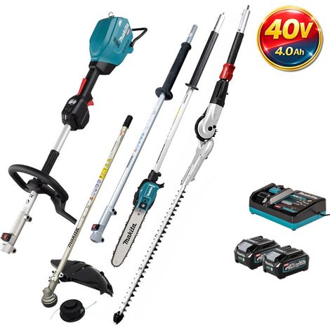 MAKITA Pack Outil Multifonctions 40V UX01G + Rallonge + Coupe-herbe + Perche élagueuse + Taille-haies + 2 batt 4Ah avec chargeur