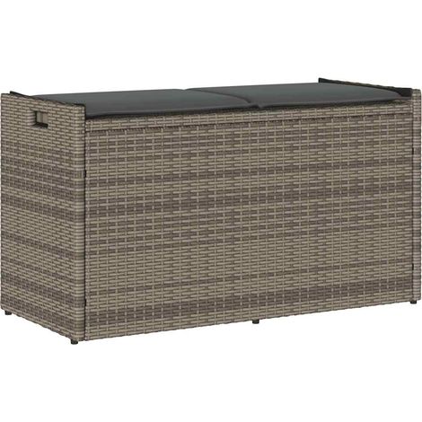 vidaXL Banc de rangement extérieur coussin gris 100 cm résine tressée