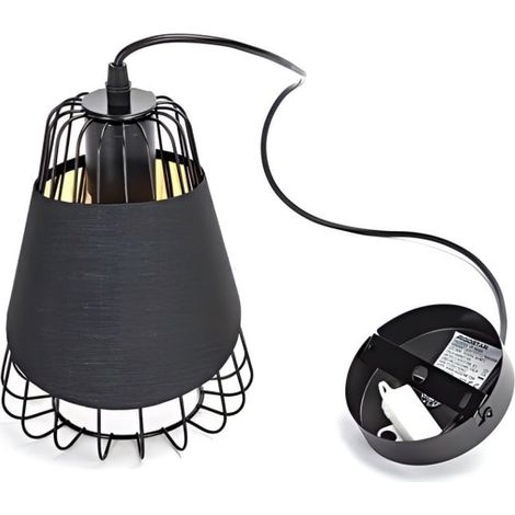 Suspension structure fer noir + toile, douille E27, style industriel robuste pour intérieur (1/2)