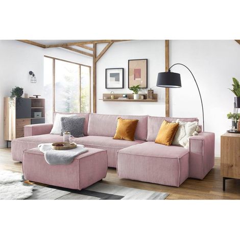 Bobochic – Pouf NIHAD velours côtelé violet – Confort ferme – 100 cm longueur – 70 cm largeur – Style vintage – Fabrication Europe (1/4)