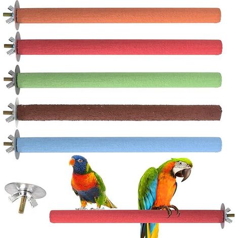 Lot de 5 perchoirs pour perroquets 1,5x20cm, bâton coloré pour griffes d'oiseau, jouet de cage à gratter, tige de soin pour perruches, calopsittes et oiseaux exotiques (1/5)