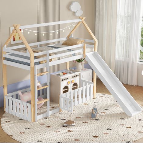 lit enfant couchage toboggan 90x200 bois blanc naturel OKMYHOME (1/5)