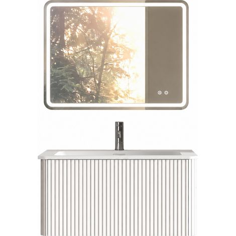 Badmöbel-Set mit LED Spiegel 80 cm, Waschtisch mit Unterschrank, weiß, vormontiert (1/2)