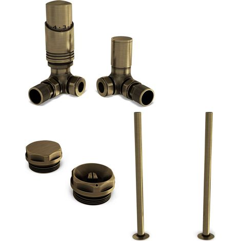 Talus Bold - Thermostatic Radiator Valve & Installation Kit - Antique Brass Corner 15mm