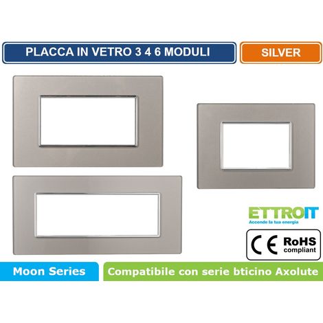 ETTROIT AN84406 Placca In Vetro 4P  Serie Moon Colore Silver Compatibile Con Bticino Axolute (1/4)