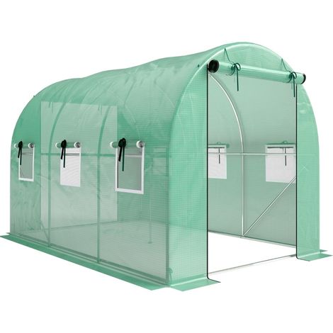 Gartengewächshaus 3 x 2 x 2 m aus grünem PE mit verzinktem Stahlrahmen, 6 Netzfenstern (1/5)