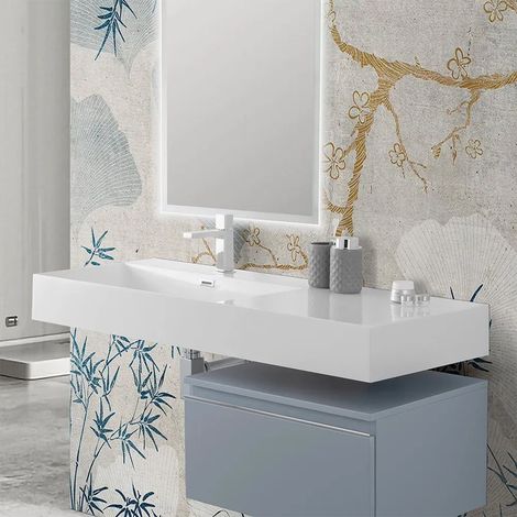 Lavabo sospeso in resina 120 cm vasca sinistra bianco lucido Loto (1/5)