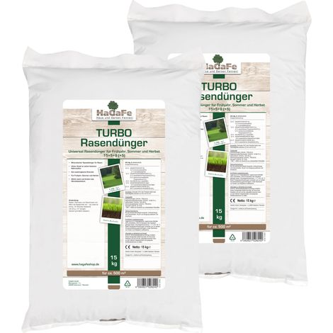 HaGaFe TURBO Rasendünger Frühjahr Sommer Herbst mit 15% Stickstoff für sattes Grün 30kg (2 x 15 kg) (1/5)