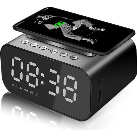 Radio-réveil numérique avec chargeur USB, haut-parleur Bluetooth, chargement sans fil, station de charge et affichage LED à luminosité réglable - radio-réveil numérique fonctionnant sur secteur sans t (1/5)