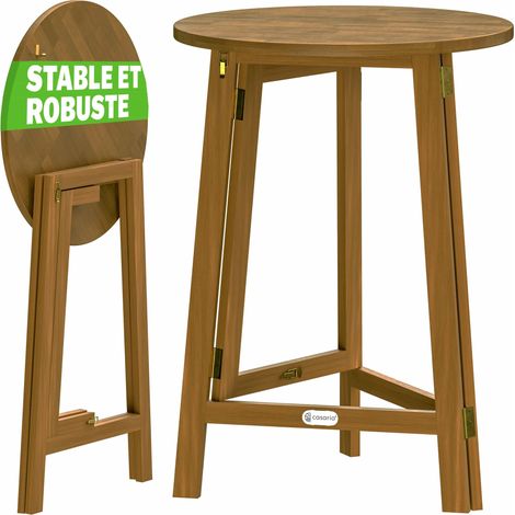 Casaria – Table haute pliable en bois d'acacia Ø80cm – Hauteur 110cm – Charge max 80kg – Pour événements et mariages
