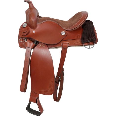 14", Marrone: Sella western Big Junior in ottima pelle liscia e seggio scamosciato