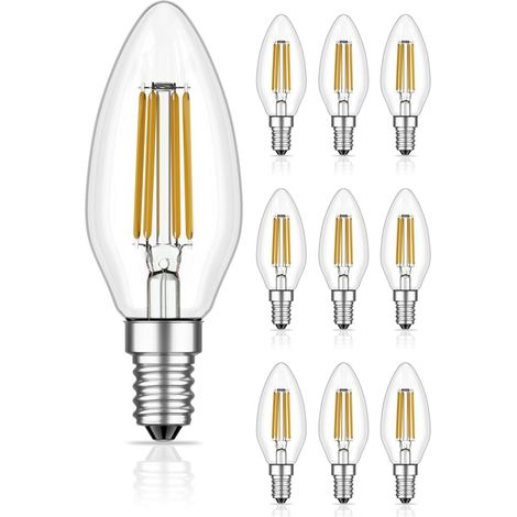 10 ampoules LED E14, bougie, blanc chaud (2700 K), 4W