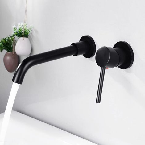Mitigeur Lavabo Mural Rotatif à 360°Robinet Salle de Bain pour Baignoire et Lavabo Robinetterie Lavabo Encastré Mural Design Moderne, Noir (1/4)