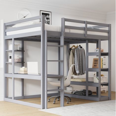 struttura letto 140x200 con scrivania e ripiani grigio HAVRYA (1/5)