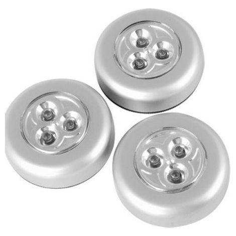 Set 3 Lampes Led Avec Adhesif Pour Armoires De 68mm De Diametre Batteries (1/5)