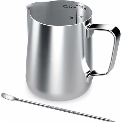 Milchkännchen aus Edelstahl, 350 ml, handliches Kaffeemilchkännchen, Milchkrug (1/5)