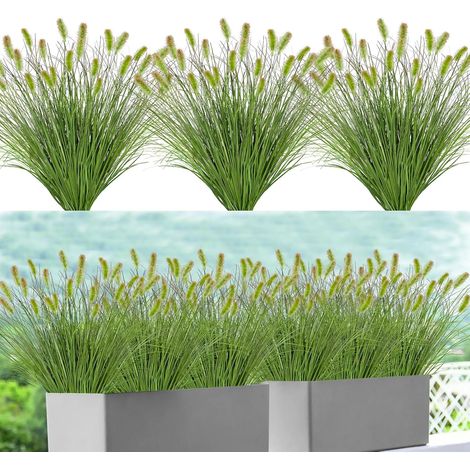10 Pcs Herbes Plantes Artificielles Extérieur de 43cm Fausses Plantes Verte Fausses Herbes UV Résistantes Arbustes Artificiels pour Maison Jardin Pot