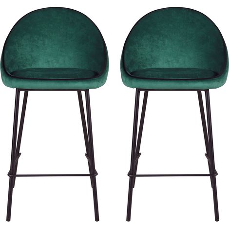 Lot de 2 chaises de bar H65 cm en tissu vert canard - ABAYA