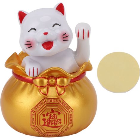 Figurine Chat Porte-Bonheur Solaire, Décoration de Bureau et Voiture, Chat Maneki-Neko Doré à Œil Unique (1/5)