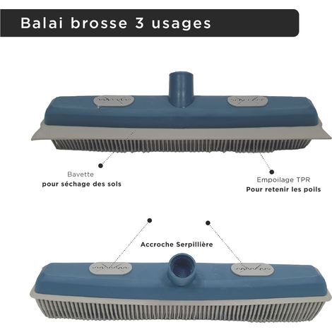Balai raclette caoutchouc 130 cm – Manche télescopique – Picots pour poussières et salissures – Compatible tous types de surfaces