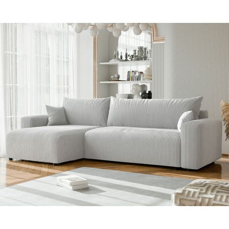 Ecksofa mit Schlaffunktion LUNA MAX in Stoff Poso Hellgrau Ottomane Links
