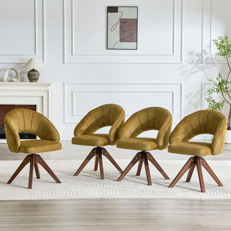 Lot de 2 chaises pivotantes rétro. Tissu texturé couleur gingembre avec pieds en bois massif couleur noyer, rotation silencieuse à 360° et dossier incurvé. Convient à la salle à manger et au salon. (1/5)