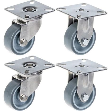 Rollen - 50 mm - Edelstahl - Grauer Gummi - Tragfähigkeit 160 kg - Set von 4