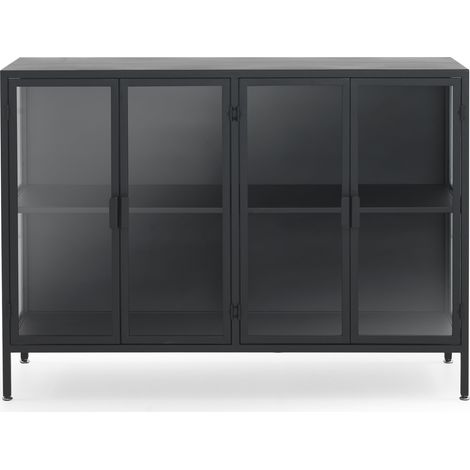 Buffet avec portes et côtés en verre, structure en métal noir (1/5)