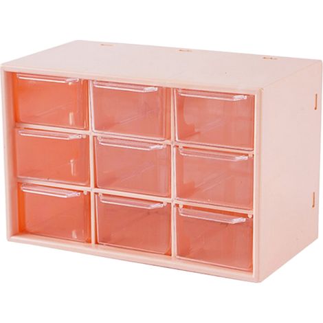 Boîte de rangement bureau 9 tiroirs en plastique anti-poussière multifonction pour maquillage bijoux et fournitures de bureau rose (1/5)
