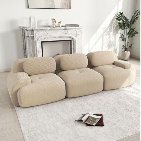 Divano modulare 3 posti in tessuto a coste beige, senza montaggio, OKWISH (1/5)
