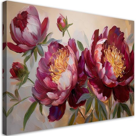 Tableau déco Pivoines Fleurs Rouge Nature 100x70 (1/5)