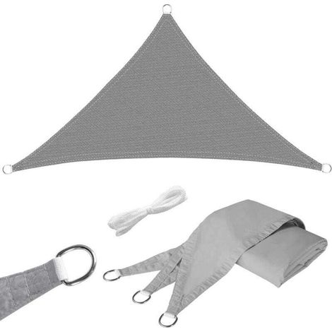 Voile d\'Ombrage Triangulaire, 3,6x3,6x3,6m, Polyester Oxford 180g/m2 et Protection UV 95%, Indchirable, Impermable, pour Jardin, Balcon, Terrasse, Patio, Camping, Gris