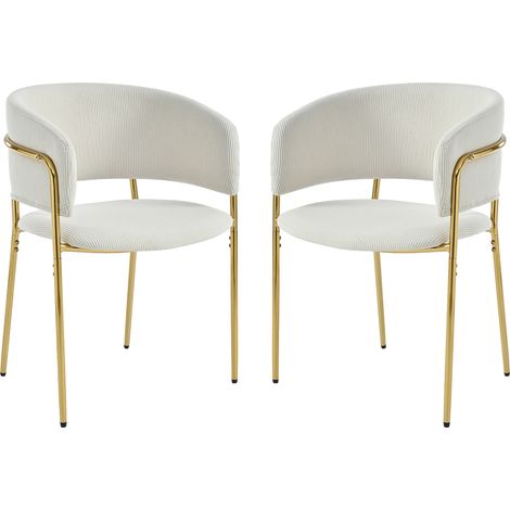 Lot de 2 chaises modernes en velours côtelé, avec pieds dorés incliné, accoudoirs et dossier, idéal pour salon, bureau et salle à manger - Beige (1/5)