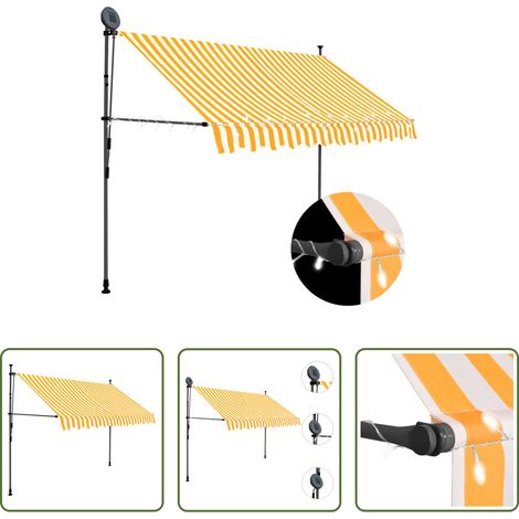 Handbetriebene Markise -  Einziehbare Markise Handbetrieben mit LED 300 cm Weiß Orange (1/5)