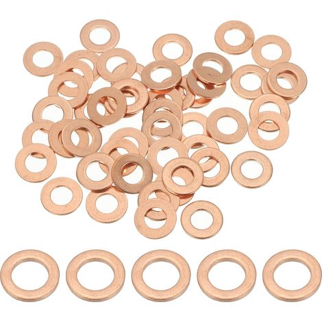 Joint Cuivre M6, 50 Pièces 6mm ID 12mm OD 1mm D'Épaisseur Rondelle Plate Métrique pour Vis Boulon Bouchons de Carter de Vidange D'Huile (1/5)