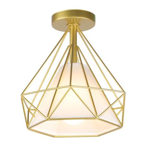 Moderne Plafonnier Cage Forme Diamant E27 25cm Lustre Suspension Industrielle Doré 1PCS (1/5)