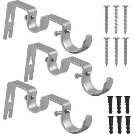 Support de tringle à rideau double 3 pcs – Acier laminé à froid – Capacité 25 lb – Argent – Installation facile avec vis (1/4)