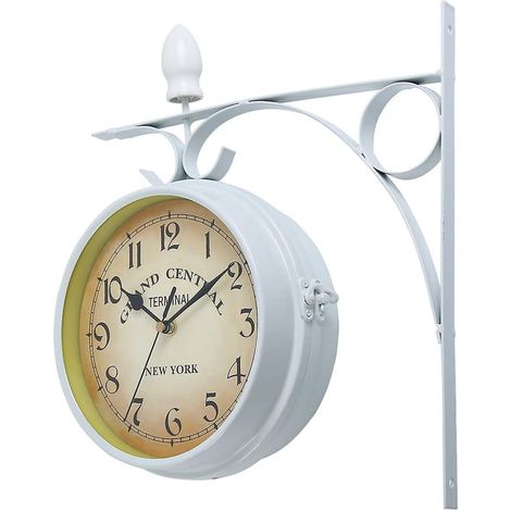 Horloge murale double face, style européen, pour jardin extérieur (blanche) (1/3)