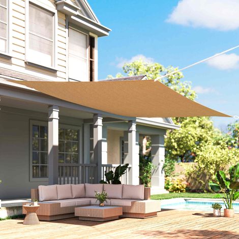 Tenda ombreggiante rettangolare Outsunny 4x6 m, tessuto per esterni con protezione UV, 185 g/m² in HDPE, per giardino, terrazza, patio, piscina, balcone, colore sabbia.