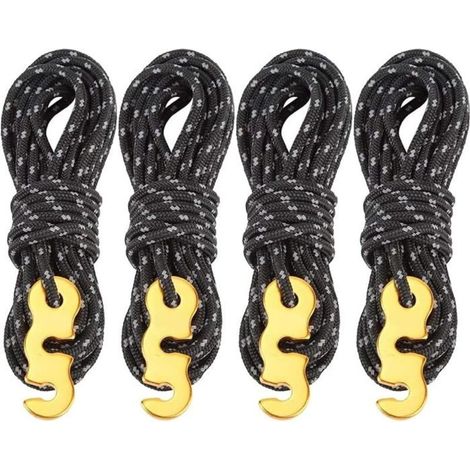 (Nero) 4 pezzi di corda riflettente per tenda, corda in nylon da 4 metri con tenditore in alluminio, diametro 3 mm, nera