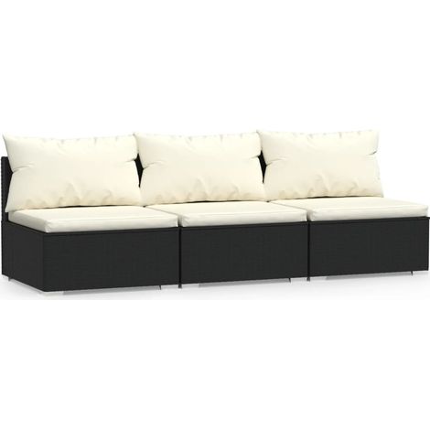 Maison Exclusive - 3-Sitzer-Sofa mit Kissen Schwarz Poly Rattan