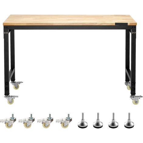 Mophorn Banco da lavoro regolabile 1219 mm, tavolo con capacità di carico fino a 907 kg, dotato di presa elettrica, ruote e pannello forato, piano in legno di quercia ideale per garage e casa (1/5)