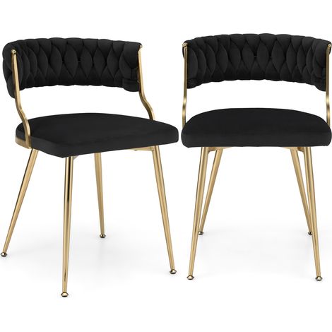COSTWAY Velvet Dining Chair Set of 2 Upholstered Dining Chairs-Black