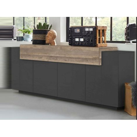 Dmora - Kommode Dgerl, Küchen-Sideboard mit 4 Türen, Wohnzimmer-Buffet, 100% Made in Italy, cm 220x45h86, Anthrazit und Ahorn (1/5)