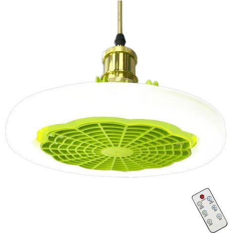 Deckenventilator mit Leuchte, E27-Sockel, Adapter und Fernbedienung für Schlafzimmer, Wohnzimmer, Zuhause – Leiser Betrieb, 3 Geschwindigkeitsstufen (Grün mit Steuerung)