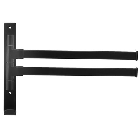Barre à serviettes rotative 2 bras en aluminium noir, fixation sans perçage, rangement mural pour salle de bain, support pliable (1/5)